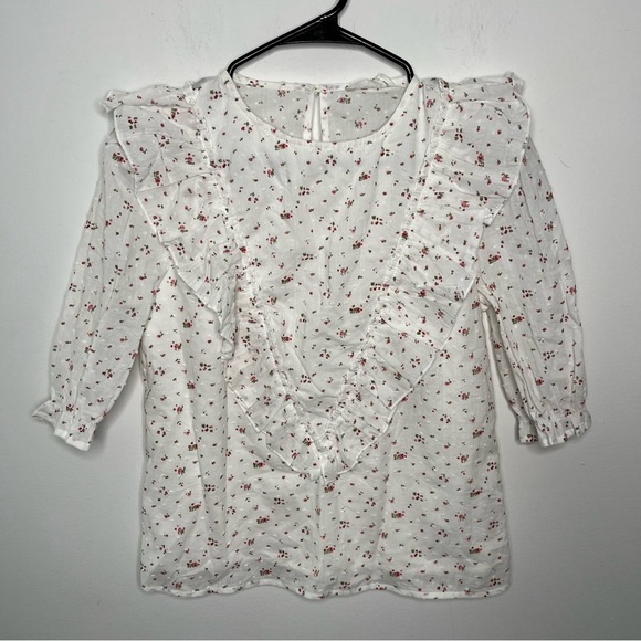 Storia Petite Floral Ruffle Front Top S - Picture 2 of 5